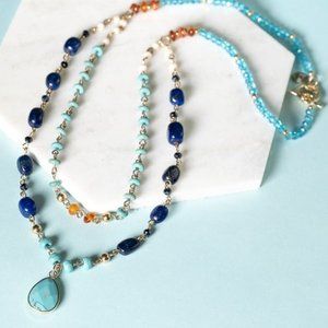NWT Dylan Arden Blue Turquoise Stone Natural Crystal Beaded Layered Necklace